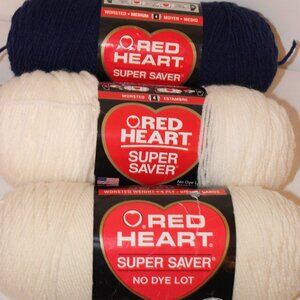 Red Heart, 4 Ply Yarn, Blue White Cream, 3 Super Saver Skeins